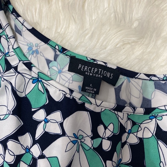 PERCEPTIONS FLORAL DRESS NAVY WHITE GREEN TIE WAIST SPRING BOHO COTTAGECORE - Picture 3 of 10